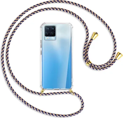 Produktbild von Handykette Backcover-Schutzhülle mit Band (Metall goldfarben) für Realme 8, Realme 8 Pro (6.4) - blau+beige