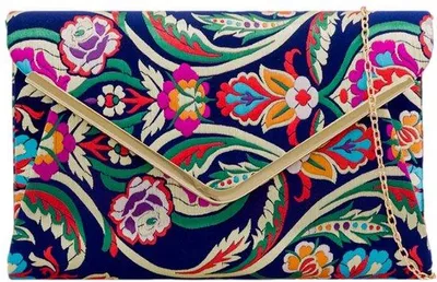 Image de Pochette en satin bleu marine à imprimé floral pour femme
