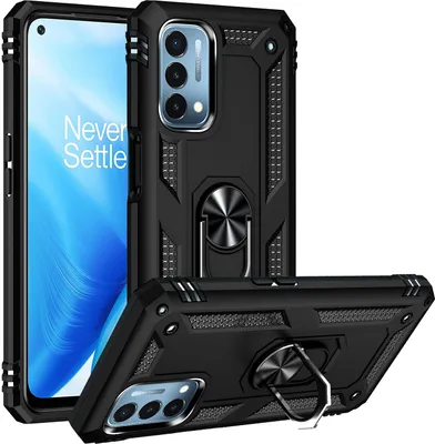 Produktbild von OnePlus Nord N200 5G Hülle, Dual Layer Robust Militäre Schutzhülle mit Ringhalterung Ständer für OnePlus Nord N200 5G Schwarz