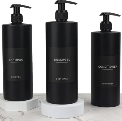 Produktbild von Minimalistischer Spender für Seife und Lotion 500 ml Schwarz Set 3 Stück