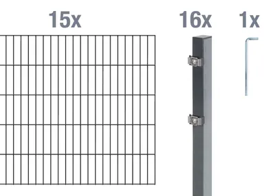 Produktbild von Alberts Doppelstabmatten Zaun, Höhe 80 cm, Länge 30 m, Zaun-Komplettset zum Einbetonieren, anthrazit, Pfosten 60x40 mm
