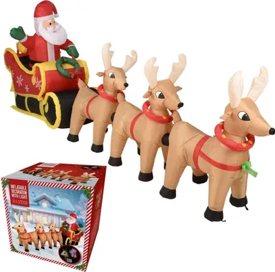 Produktbild von Großer aufblasbarer Weihnachtsmann mit LED-Schlitten und Rentier