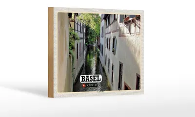 Produktbild von Holzschild Reise Basel Schweiz St. Alban-Tal Gebäude 18x12 cm