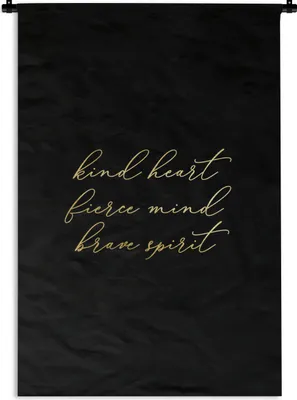 Produktbild von MuchoWow® Wandteppich Wandbehang Zitat - Herz - Schwarz und Gold 90x135 cm Tapisserie Dekoration Wandtuch - Baumwolle - Wandskulptur