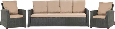 Produktbild von Gartenkissen Set für Polyrattan Beige – Sitzkissen 160x60 cm + 3x Rückenkissen 56x50 cm – Auflagen für 4-5 Sitzer Gartensofa & Gartenstuhl/Sessel