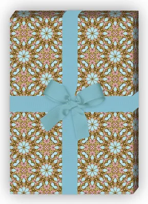 Produktbild von Florales Geschenkpapier mit Kaleidoskop Blumen, braun zum Einpacken - G11516, 32 x 48cm