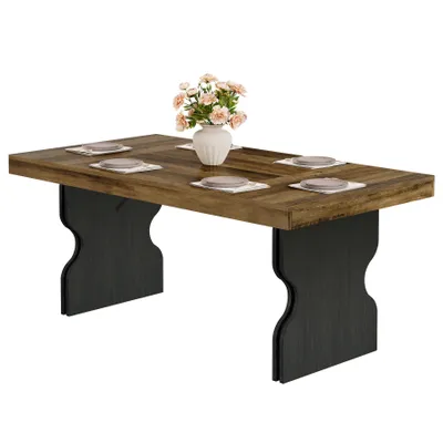 Image de Tribesigns Table à manger rectangulaire rustique de 160 cm pour 4 à 6 personnes, table de cuisine rustique stable en MDF pour salon, bureau, restaurant, usage polyvalent