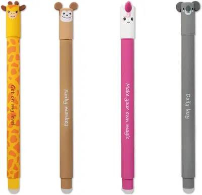 Productafbeelding van Eberhard Faber Animal Erase uitwisbare gelpennen - Set van 4 - Eenhoorn - Giraf - Aap en koala