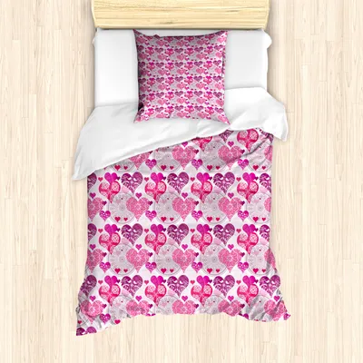 Produktbild von ABAKUHAUS Herzen Mantele, Liebe Design, Milbensicher Allergiker geeignet mit Kissenbezügen, 135 cm x 200 cm - 80 x 80 cm, Pink Lila Rosa