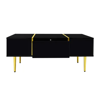Produktbild von Merax Moderner Couchtisch in Schwarz mit Hochglanz, 2 Schubladen, mit goldenen Akzenten und Goldene Metallelemente, Couchtisch für 100 x 60 x 41,5 cm