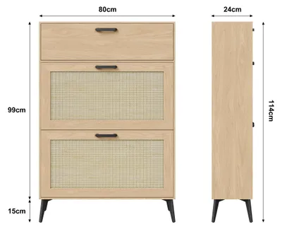 Image de Meuble à chaussures - Étagère à chaussures étroite avec 3 portes - Rangement à chaussures protégé de la poussière - Idéal pour l'entrée - 60 x 9 x 113 cm - Marron