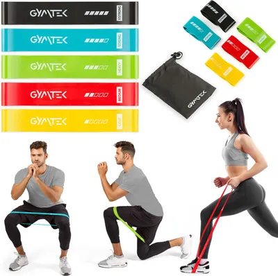 Produktbild von Gymtek® Theraband Set - 5 Stück, 0.5-30 kg - Fitnessbänder, Resistance Bands, Widerstandsbänder, Gymnastikband - Yoga, Pilates, Krafttraining, Fitness
