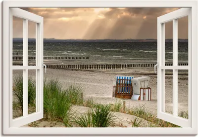 Produktbild von ARTland Leinwandbild Strand auf Insel Poel, weiß Größe: 70x50 cm