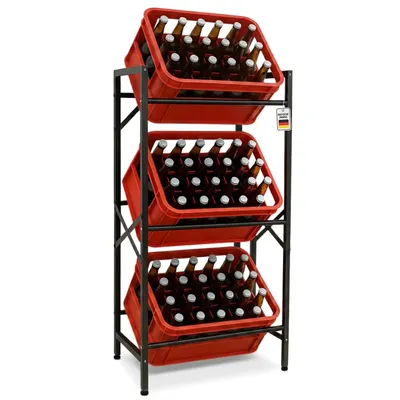 Produktbild von Roxlin Getränkekistenregal 3-fach – Robustes Metallregal für Bier- & Wasserkisten – Tragkraft 450 kg – Platzsparendes Regal für Küche Keller