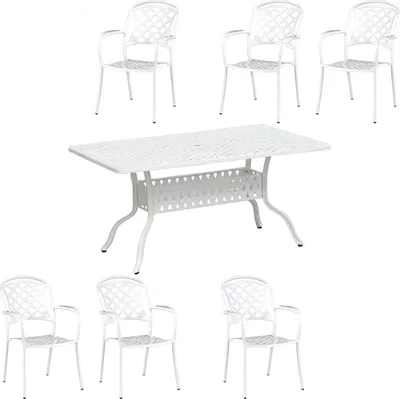 Produktbild von Inko 7-teilige Sitzgruppe Alu-Guss weiß Tisch 120x80x74 cm cm mit 6 Sesseln