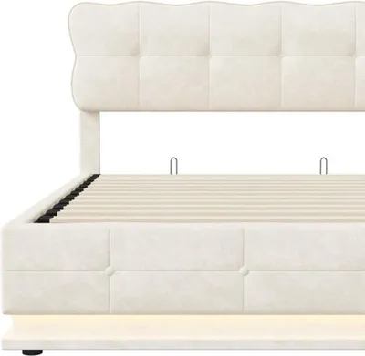 Produktbild von Doppelbett mit LED-Beleuchtung - 140x200 cm - Mit Samtbezug - Mit hydraulischem Stauraum