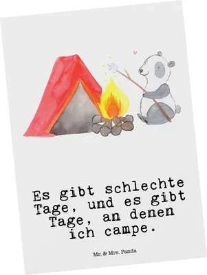 Produktbild von Mr. & Mrs. Panda Postkarte Panda Campen - Weiß - Geschenk, Zelten, Ansichtskarten, bildkarte, Postkarten, Camping, Campingplatz, gehen, Ansichtskarte, Fotokarte