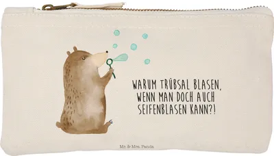 Produktbild von Mr. & Mrs. Panda Mäppchen Bär Seifenblasen Größe S Klein - Weiß - Geschenk, Pouch, Teddy, Stoffbeutel, kosmetiktäschchen, Lustig Sein Glücklich Traurig Happy, Federtasche