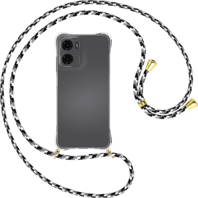 Produktbild von Handykette Backcover-Schutzhülle mit Band (Metall goldfarben) für Motorola Moto G05 - schwarz/grau/weiß