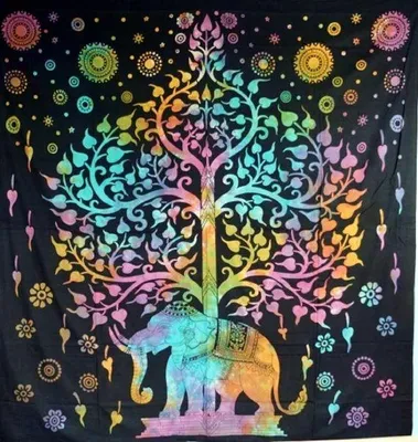 Produktbild von Tagesdecke, Betttuch mit Elefant und Baum des Lebens, ca. 190 cm x 140 cm