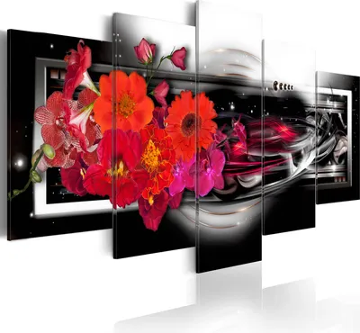 Produktbild von Modernes Wandbild b-A-0046-b-p (150x75) - 5 Teilig Bilder Fotografie auf Vlies Leinwand Foto Bild Dekoration Wand Bilder Kunstdruck Blumen Abstrakt Orchidee Galaxy