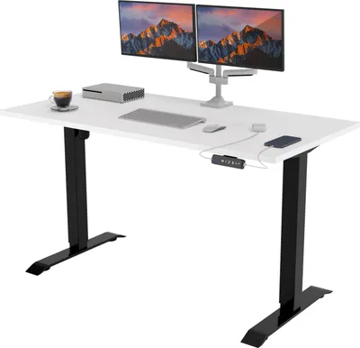 Image de POKAR Bureau à hauteur réglable Réglable en hauteur électriquement Table de bureau avec plateau, Taille:160x80, Couleur:Blanc