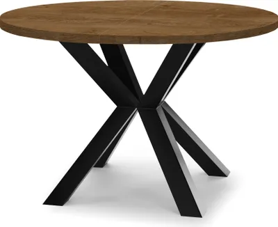 Produktbild von Runder Ausziehbarer Tisch für Esszimmer RAL mit Holzbeinen, Loft-Stil, Industriel, Durchmesser: 90 / 190 cm, Farbe: Eiche Lefkas / Schwarz