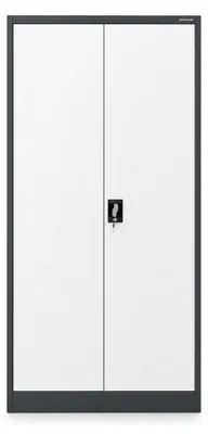 Image de Armoire de classement avec compartiment secret, armoire métallique, armoire de bureau, en tôle d'acier, revêtement par poudre. Dimensions : 185 cm x 90 cm x 45 cm. Couleur : anthracite et blanc