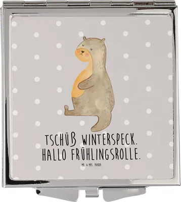Produktbild von Mr. & Mrs. Panda Kosmetikspiegel Otter Bauch - Grau Pastell - Geschenk, Handspiegel, Schminkspiegel, Essen. Foodlover, Frauen Spiegel, Sportmuffel, klein, Kleiner