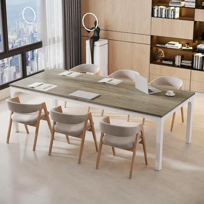 Image de Table de réunion - Bureau - Table de bureau - Table de conférence - Table de séminaire - Bois clair (chêne clair) - Structure métallique