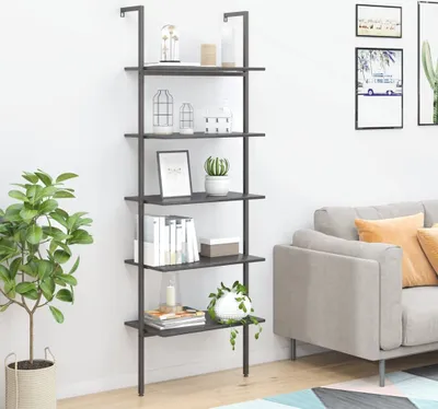 Produktbild von The Living Store Leiterregal mit 5 Böden Schwarz 64x35x185 cm