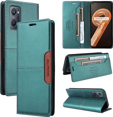 Produktbild von Handyhülle für Realme 9i Hülle, Leder Flip Wallet Kartenfach Stand Schutzhülle Grün