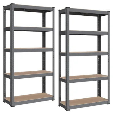 Produktbild von SONGMICS Schwerlastregal, 2er Set, Kellerregal, Lagerregal, 30 x 75 x 150 cm, Regal mit Stahlgestell, bis 650 kg belastbar, 5 verstellbare Ablagen, grau GLR030G02