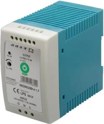 Zdjęcie produktu dla MDIN100W12: Zasilacz na szynę DIN Slim 12 V/8,3 A, obudowa z tworzywa sztucznego