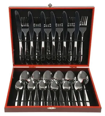 Produktbild von Besteckset 24-teilig - Edelstahl - Besteck für 6 Personen - Messer Gabel Löffel Teelöffel - Geschenkbox - Rot