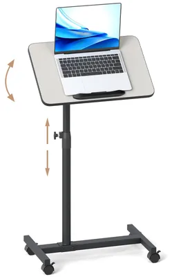 Produktbild von COSTWAY Betttisch auf Rollen, Pflegetisch mit Tischplatte, Laptoptisch, Krankentisch, Beistelltisch für Pflegebett oder Krankenbett, Grau