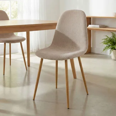 Produktbild von Esszimmerstuhl PUNTA im 4er Set, Beige - Moderner Stuhl mit Stoffbezug, Stabiles Metallgestell in Eichenoptik, Ideal für Essbereich und Küche, Pflegeleicht und langlebig