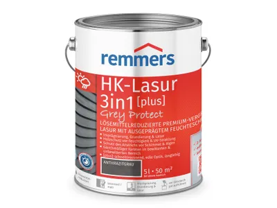 Immagine prodotto di Remmers HK-Lasur 3in1 Grey Protect [plus] grigio antracite, opaco, 5 litri, mordente per legno, mordente per legno esterno di qualità, tonalità grigio naturale, protezione per legno 3in1