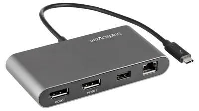 Image de StarTech.com Mini Station d'Accueil Thunderbolt 3 - Dock Portable pour Deux Écrans avec DP 4K 60Hz, 1x hub USB-A (USB 3.0/5 Gbps), GbE - Câble de 28 cm - Adaptateur Multiport TB3 - Mac/Windows