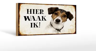 Produktbild von Holzschild Spruch 27x10cm holländisch Hier Waak ik Jack Russell Terrier