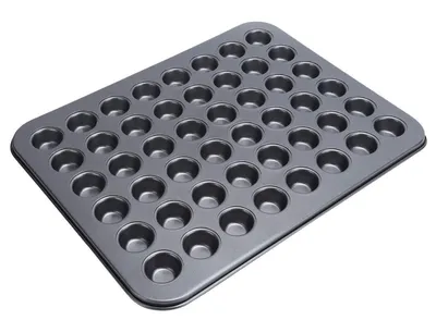 Zdjęcie produktu dla Forma do muffinek z powłoką nieprzywierającą, 48 otworów, wykonana ze stali węglowej, okrągła, do mini babeczek