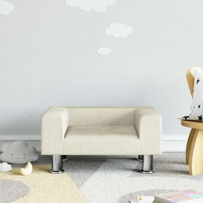 Productafbeelding van Crèmekleurige kinderbank van fluweel, 50 x 40 x 26,5 cm