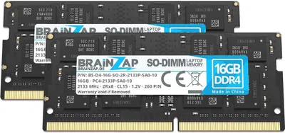 Zdjęcie produktu dla BRAINZAP 32GB (2x16GB) DDR4 2133MHz PC4-2133P-SA0-10 SO-DIMM CL15 2Rx8 1.2V, pamięć RAM bez bufora, nieekorowana, przeznaczona do laptopów i notebooków
