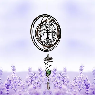 Produktbild von 3D Garten Windspiel | Edelstahl Hängend | Rotierende Windskulpturen mit Gazing Ball Spiralschwanz | Fenster Dekoration