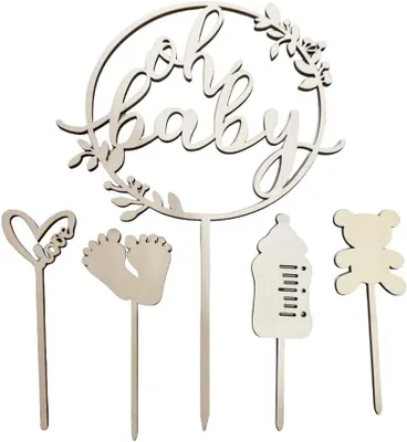 Produktbild von Tortendekoration Kuchendekoration aus Holz, Babyparty-Kuchendekoration, Windelkuchen
