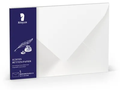Obrázok produktu pre RÖSSLER Obálky z ručného papiera s okienkom, biele, DIN C5, 5 ks