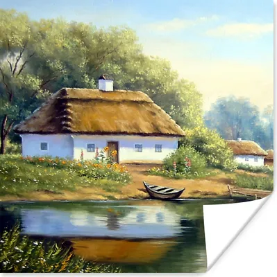 Produktbild von MuchoWow® Poster Malerei - Haus - Natur - Wasser - Ölfarbe 75x75 cm - Wand Dekoration