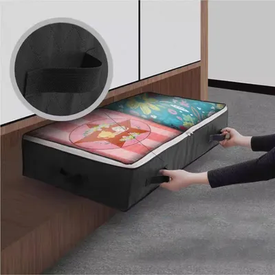 Obrázek produktu pro Allecto Plus - sada 3 prémiových zásuvek pod postel s oknem 90 litrů Skládací úložný vak na oblečení Úložný box na deky 4 úchyty 100 x 50 x 15 cm černý.