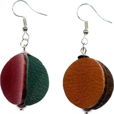 Produktbild von Leder Kreis Ohrringe Handarbeit Miniblings Hänger Ohrschmuck Boho Style DIY bunt