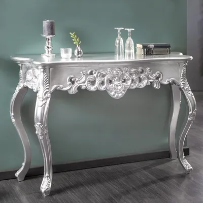Produktbild von cagü: Romantische Konsole [FLORENCE] Silber Antik in Barock-Design 110cm x 35cm